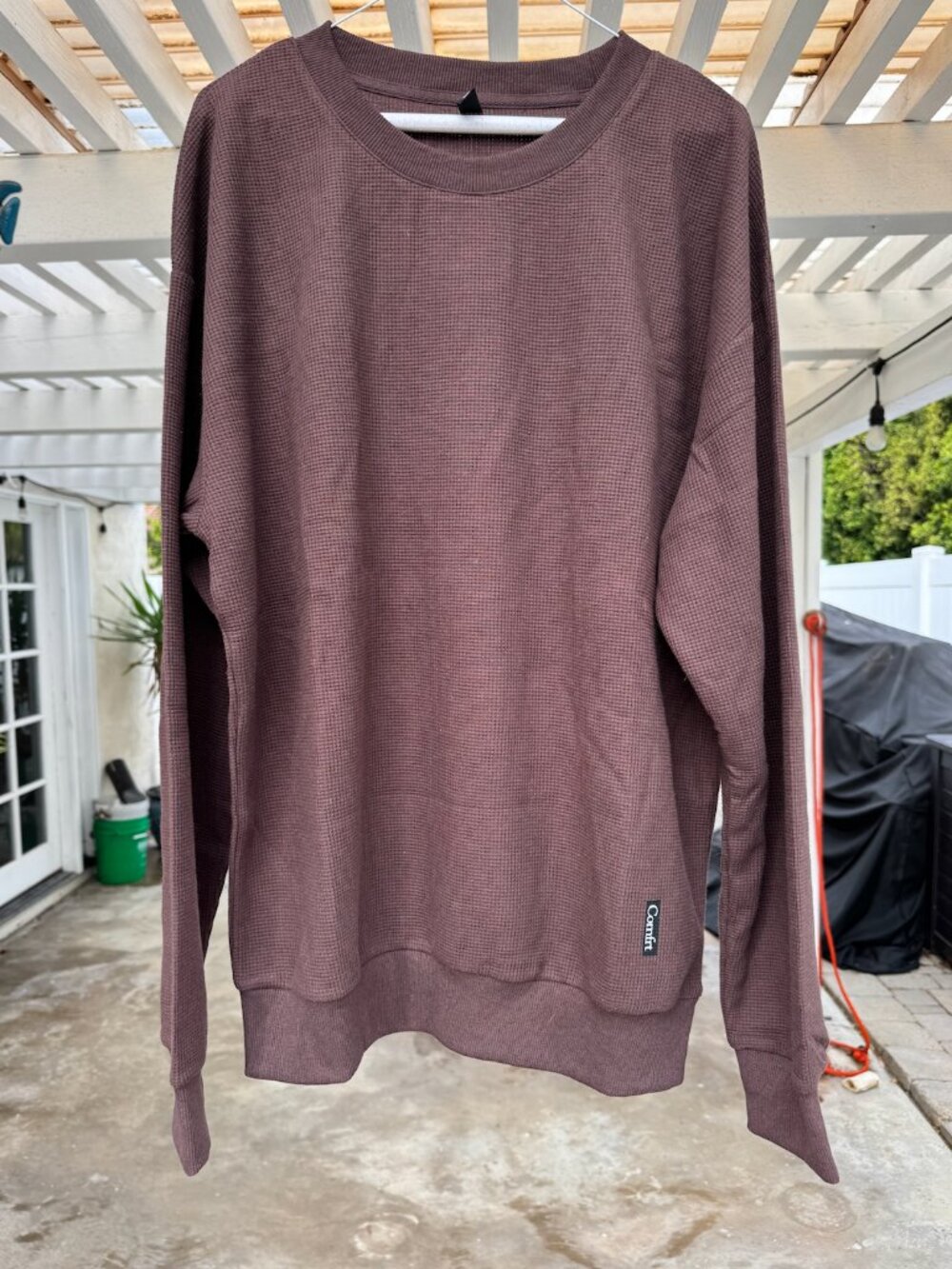 Comfrt Waffle Knit Crewneck Sweatshirt Mauve Brown Size M